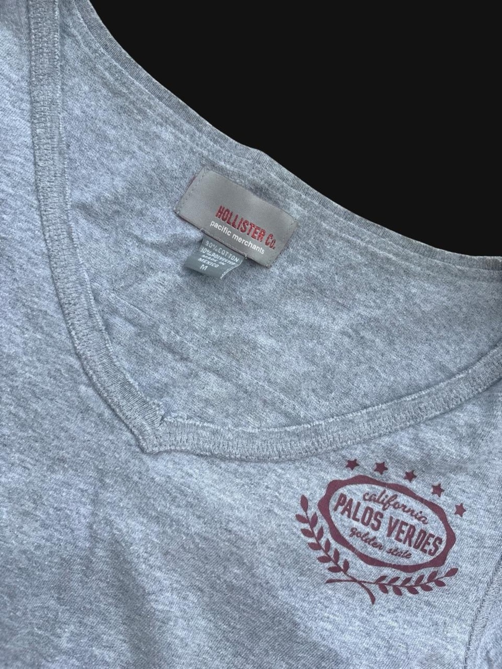 Hollister vintage Y2K' Gray V-Neck Graphic Tee